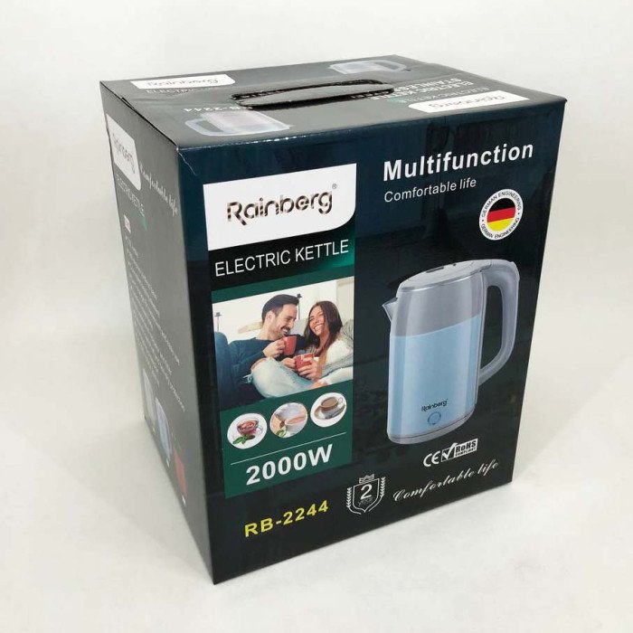 Електрочайник дисковий Rainberg RB-2244 2000 Вт 2л, стильний електричний чайник. Колір: рожевий