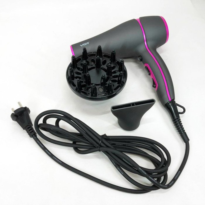 Професійний потужний фен з насадками VGR V-402 з концентратором та дифузором для сушіння та укладання волосся