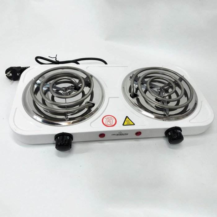 Плита електрична настільна Crownberg CB-3744 двоконфоркова спіральна 2000 Вт