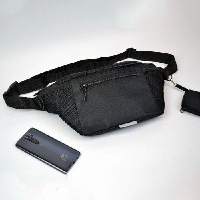 Якісна велика сумка - бананка на 8 кишень, чоловіча жіноча поясна сумка, чорна з тканини