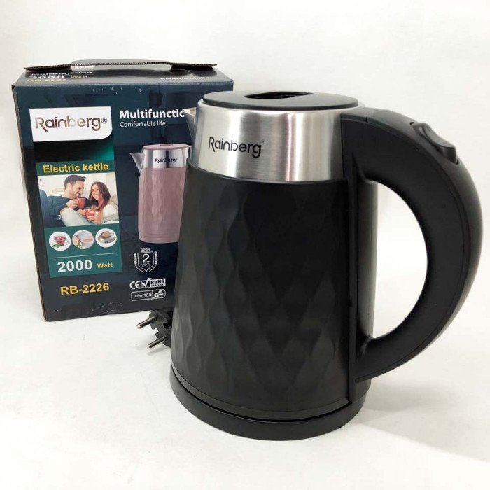 Чайник електричний Rainberg RB-2226 з нержавіючої сталі 2000Вт 2л. Колір: чорний