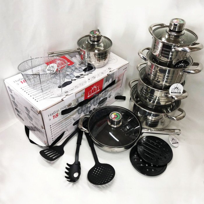 Набір посуду 18 предметів ASTRA A-2618, набір посуду для електричних плит, набори каструль
