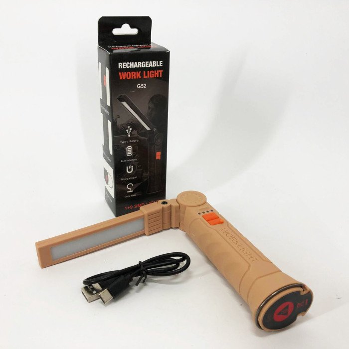 Ліхтар поворотний Worklight G52-LED+COB з магнітом та гаком, Кемпінговий складаний ліхтар