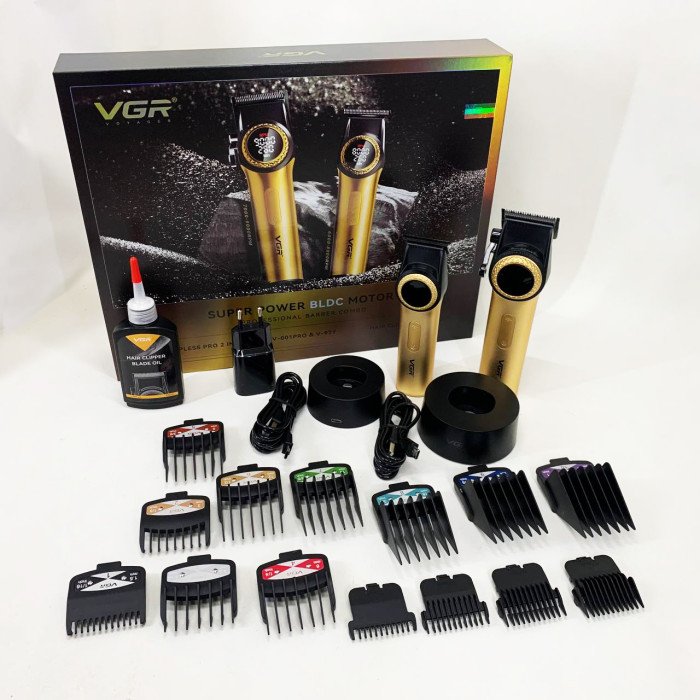 Набір VGR 2 в 1 V-001 V-977 GOLD, акумуляторна машинка для стрижки та триммер. Колір: золотий
