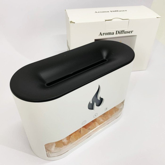 Лампа зволожувач повітря Docsal Flame 3 в 1 з соляним камінням, Портативний зволожувач лампа біла