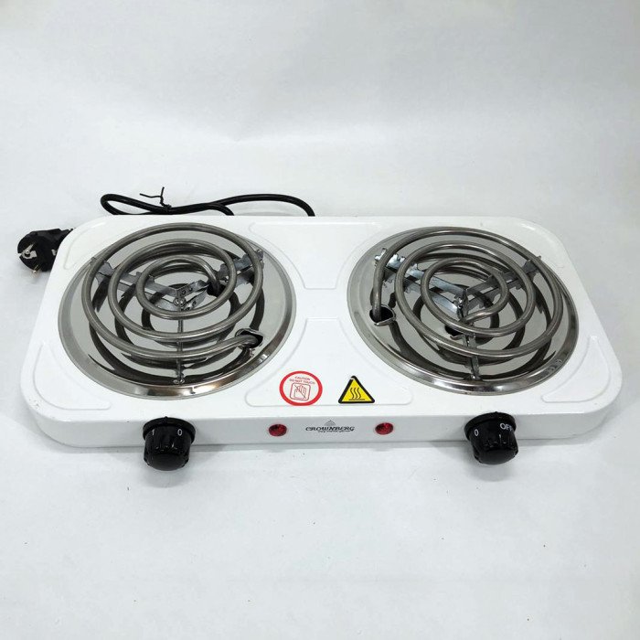 Плита електрична настільна Crownberg CB-3744 двоконфоркова спіральна 2000 Вт