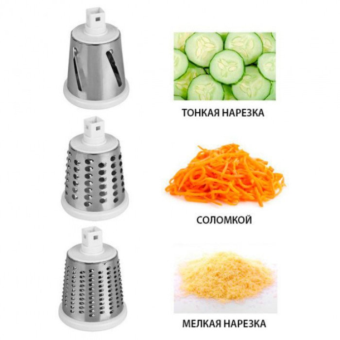 Овочерізка мультислайсер Tabletop Drum Grater Kitchen Master Терка для овочів та фруктів 3 насадки. Колір: білий