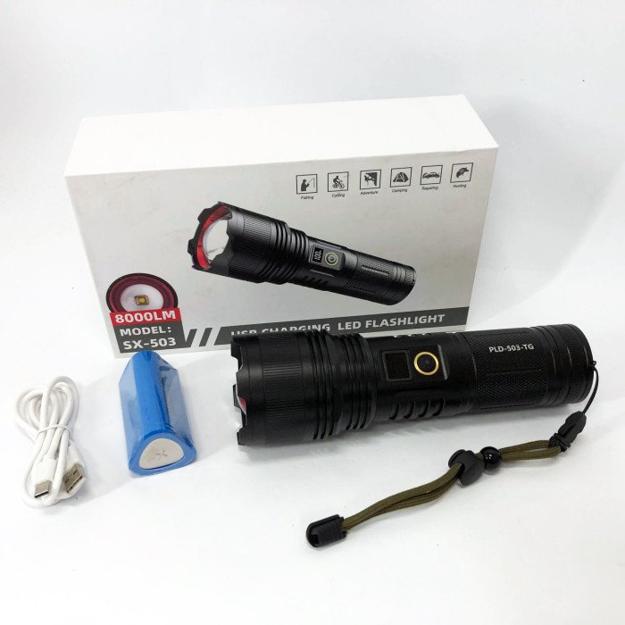 Ліхтар ручний акумуляторний PLD-503-TG powerbank, потужний акумуляторний лед ліхтарик, супер яскравий ліхтарик