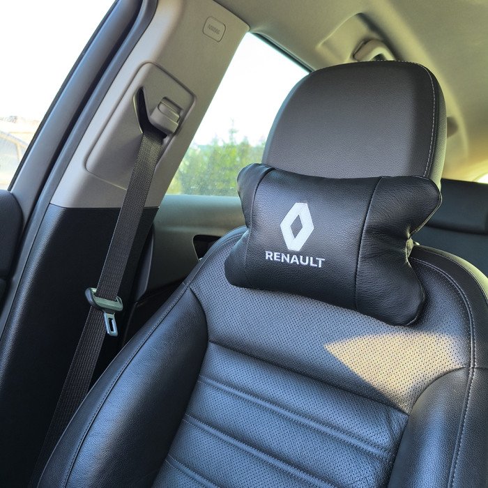Набір подушок 2шт для авто Renault, натуральна шкіра, на підголівник у машину з логотипом Рено