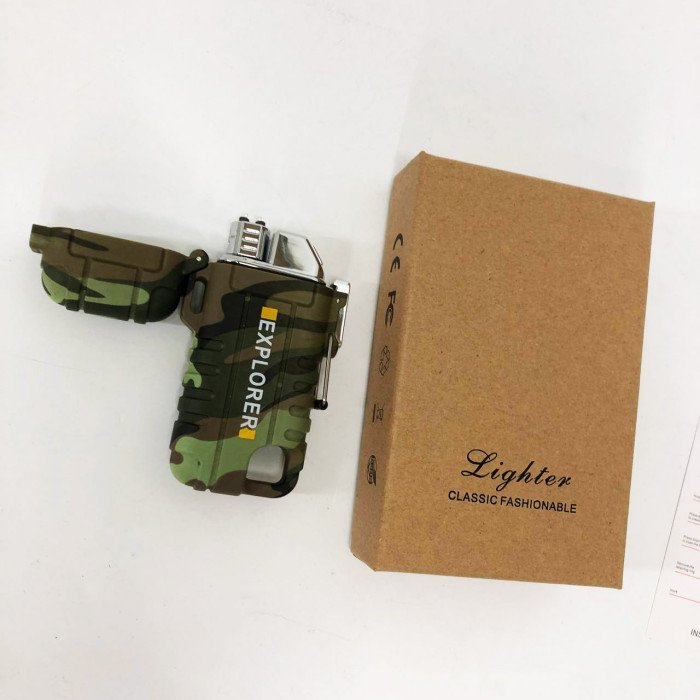 Дугова електроімпульсна запальничка водонепроникна EXPLORER HL-516, сенсорна запальничка. Колір зелений