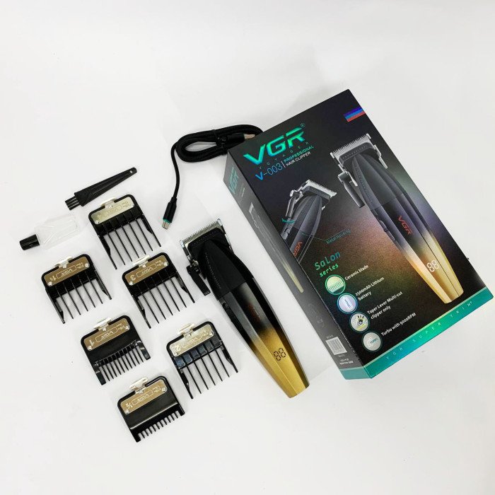 Машинка для стрижки волосся акумуляторна Professional Turbo з різними насадками VGR V-003. Колір: жовтий