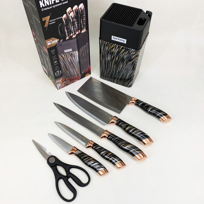 Набір ножів із нержавіючої сталі з основою Rainberg RB-2326 Black