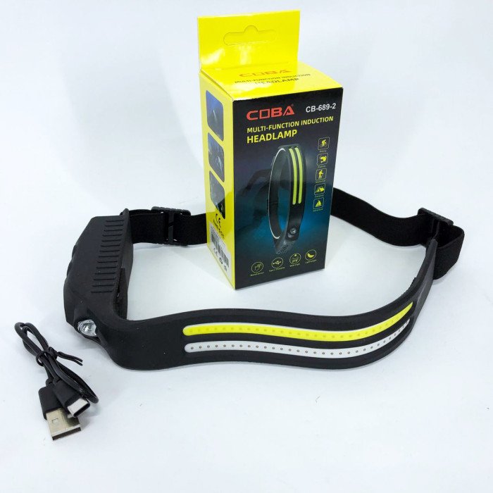 LED Ліхтар налобний BL-W689-LM+2COB (white+red) датчик руху, Ліхтарик на голову із зарядкою