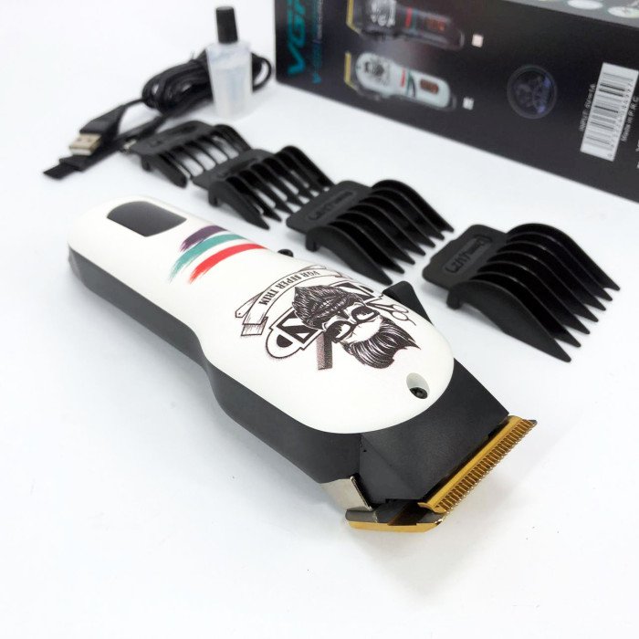 Машинка для стрижки волосся та бороди професійна VGR V-699 B з насадками та LED дисплеєм. Колір: білий