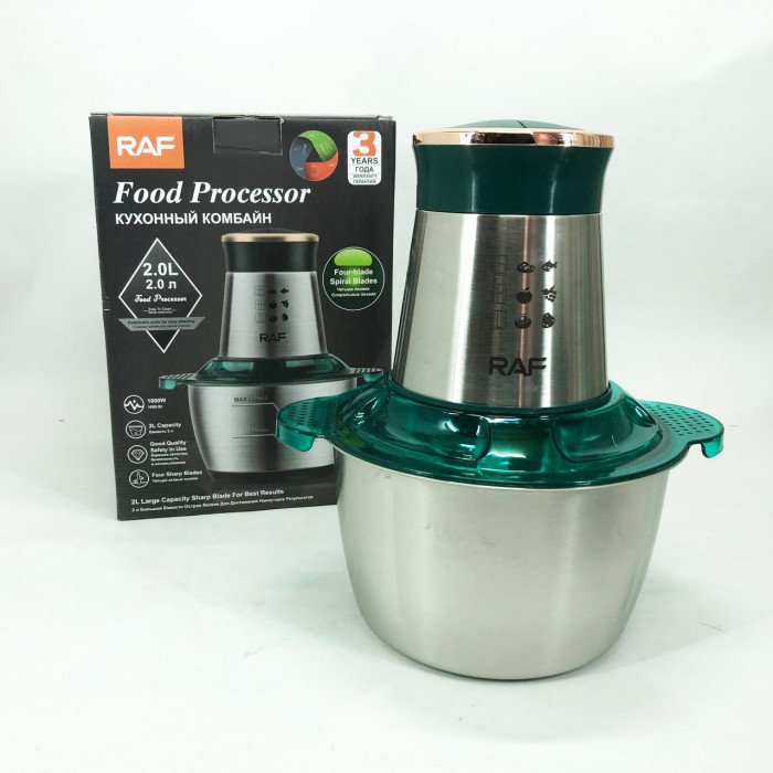Кухонний комбайн RAF R.7029 електричний блендер м'ясорубка подрібнювач 1000 Вт 2л, Потужний блендер
