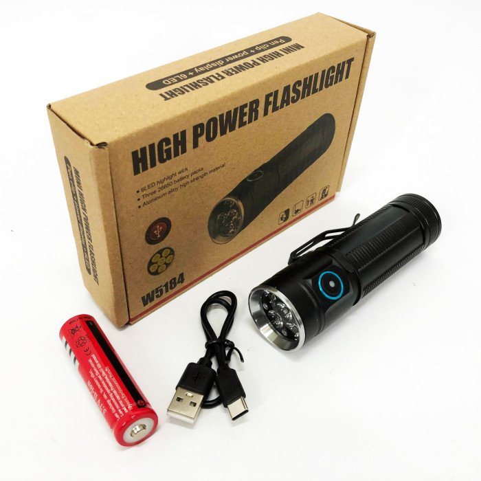 Ручний ліхтарик W5184-6XHP360, Супер яскравий ліхтарик, Суперпотужний пошуковий ручний ліхтар тактичний