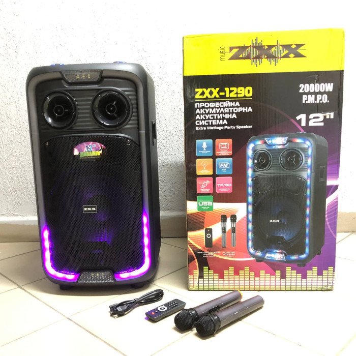 Акустична переносна колонка ZXX-1290 600 Вт 12 дюйм 71х345х30см два мікрофони пульт ДК з підсвічуванням