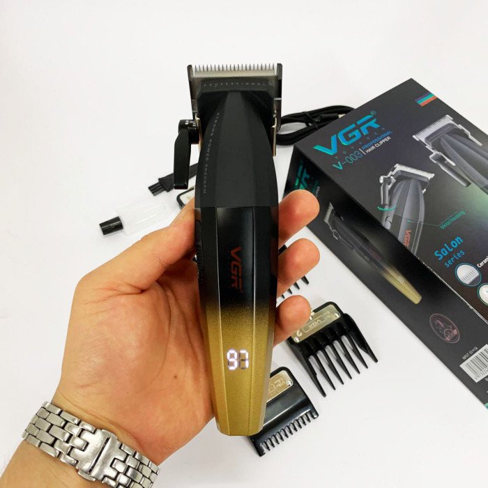 Машинка для стрижки волосся акумуляторна Professional Turbo з різними насадками VGR V-003. Колір: жовтий