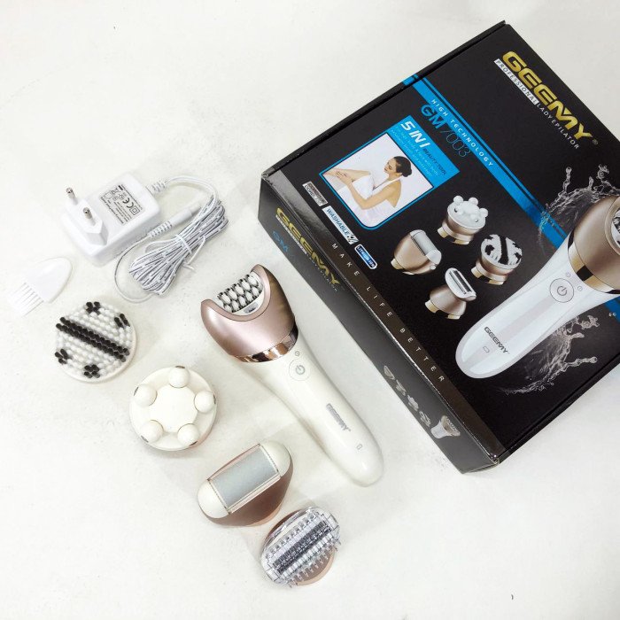 Епілятор GEMEI GM-7003 бездротовий акумуляторний з 5 насадками жіночий