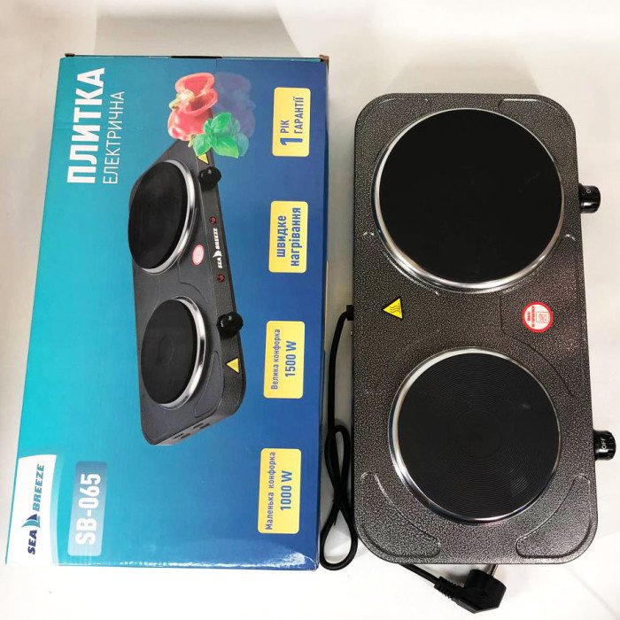 Настільна плита електрична Sea Breeze SB-065 2500 Вт, Електроплита подвійна, двоконфоркова настільна