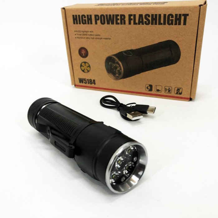 Ручний ліхтарик W5184-6XHP360, Супер яскравий ліхтарик, Суперпотужний пошуковий ручний ліхтар тактичний