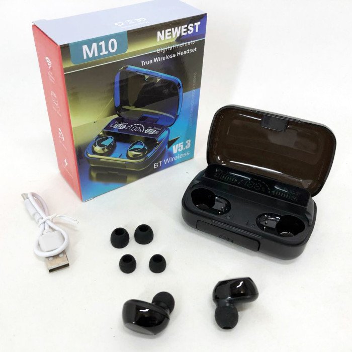 Бездротові навушники M10 з мікрофоном та док станцією-кейсом, бездротові bluetooth навушники-гарнітура