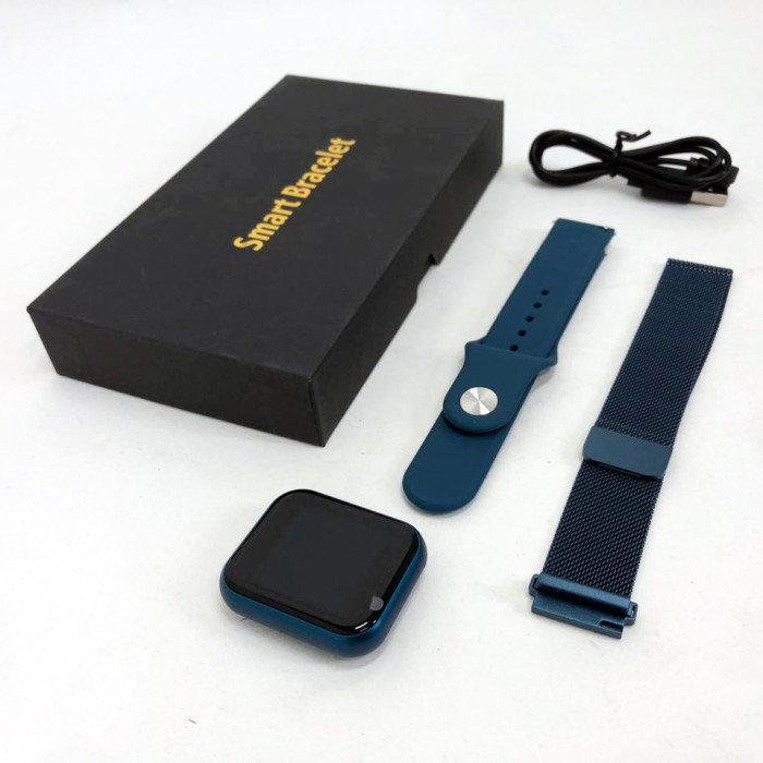 Smart Watch T80S, два браслети, температура тіла, тиск, оксиметр. Колір: синій