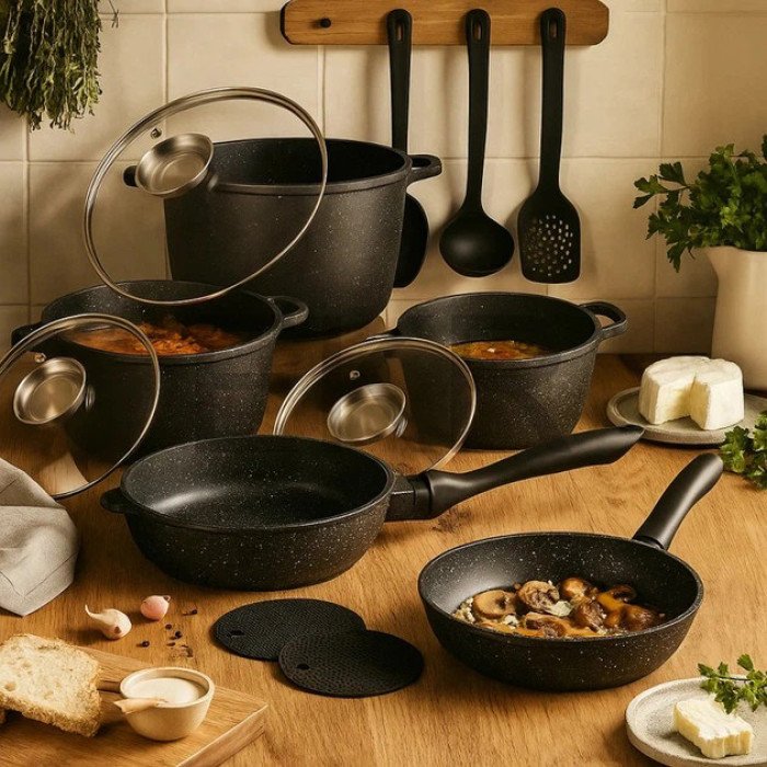 Набір кухонного посуду Edenberg EB-8182 з мармуровим антипригарним покриттям 17 предметів