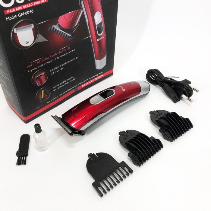 Машинка для стрижки волосся Gemei GM-6046, Машинка для стрижки волосся та гоління. Колір: червоний
