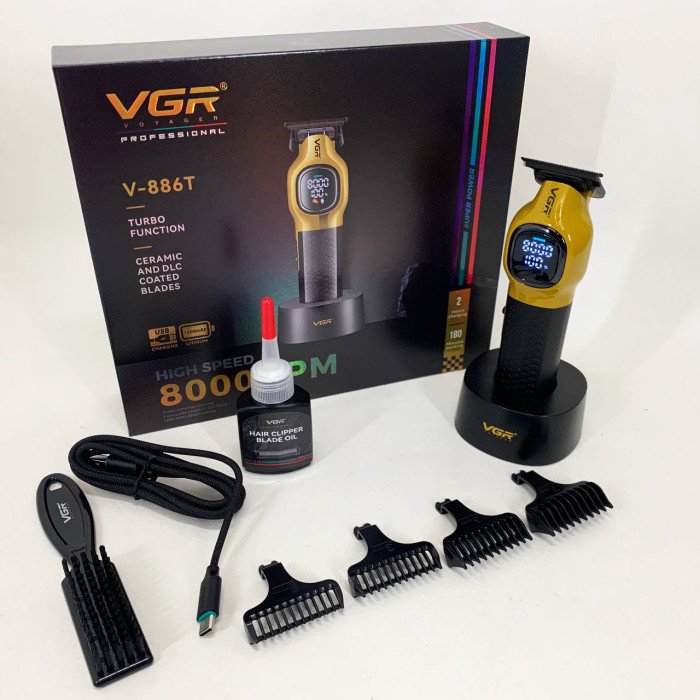 Тример для стрижки волосся VGR V-886T GOLD 8000RPM 4 насадки