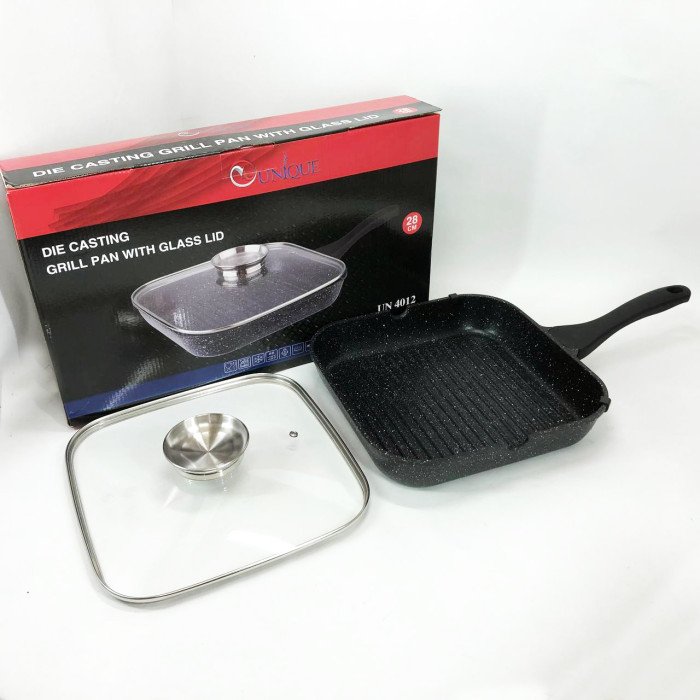 Сковорода гриль UNIQUE UN-4012 стильна 24см, Надійна сковорода з антипригарним покриттям