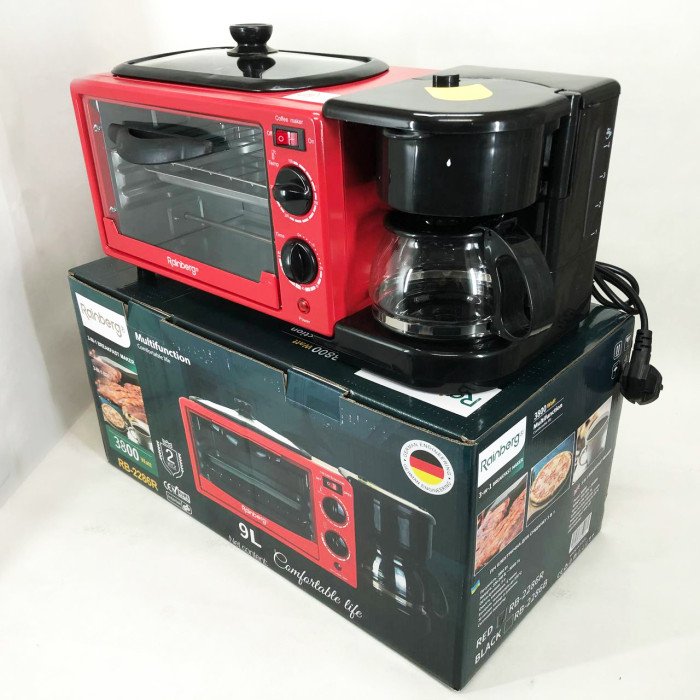 Електрична піч для сніданку 3в1 Rainberg RB-2286R 3800 Вт (піч, кавоварка, поверхня для смаження)