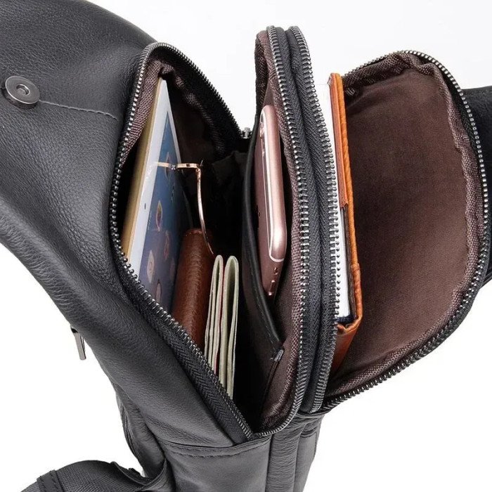 Преміальна чоловіча шкіряна сумка з натуральної італійської шкіри, чорна