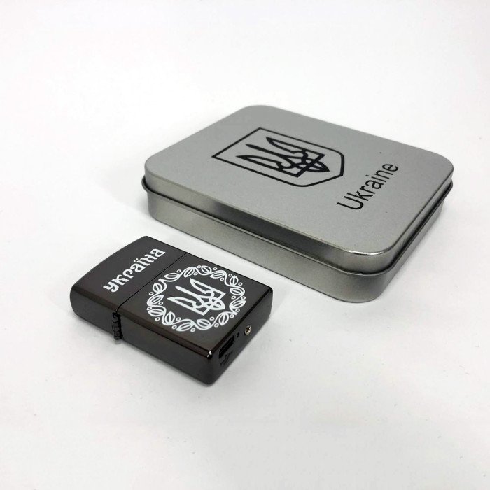 Дугова електроімпульсна запальничка USB Україна металева коробка HL-447. Колір: чорний