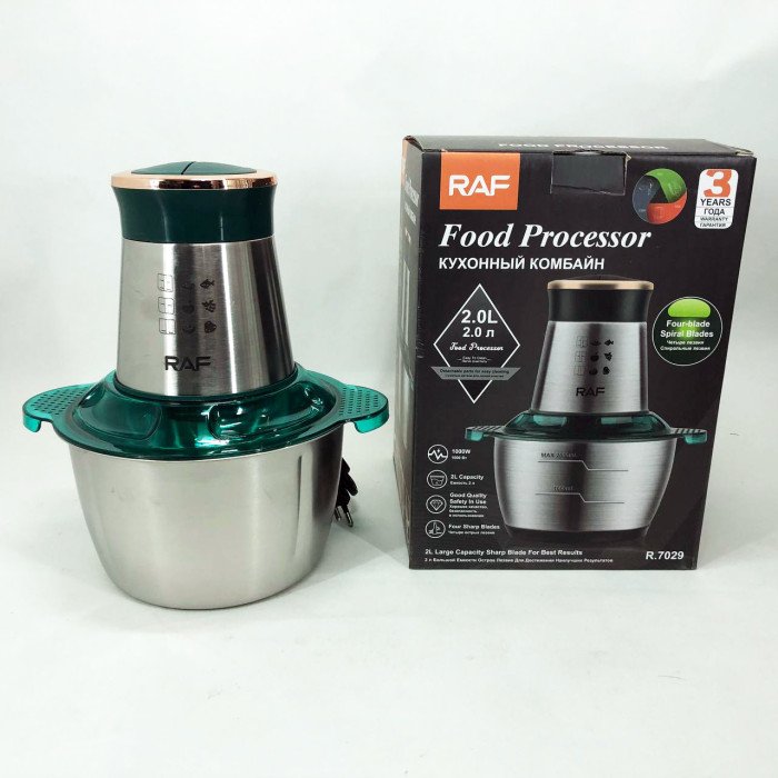 Кухонний комбайн RAF R.7029 електричний блендер м'ясорубка подрібнювач 1000 Вт 2л, Потужний блендер