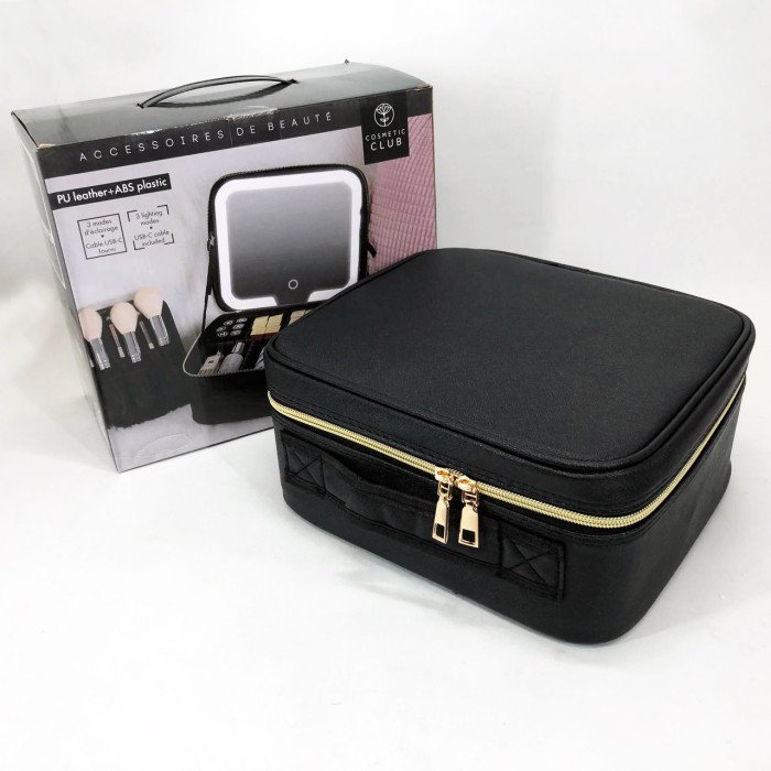 Портативна косметичка органайзер дорожній бьюті кейс з ручкою для перенесення дзеркалом та світлодіодним LED-підсвічуванням