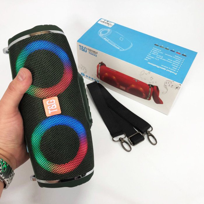 Портативна колонка TG642 з RGB підсвічуванням та ремінцем, гучна блютуз колонка. Колір: зелений