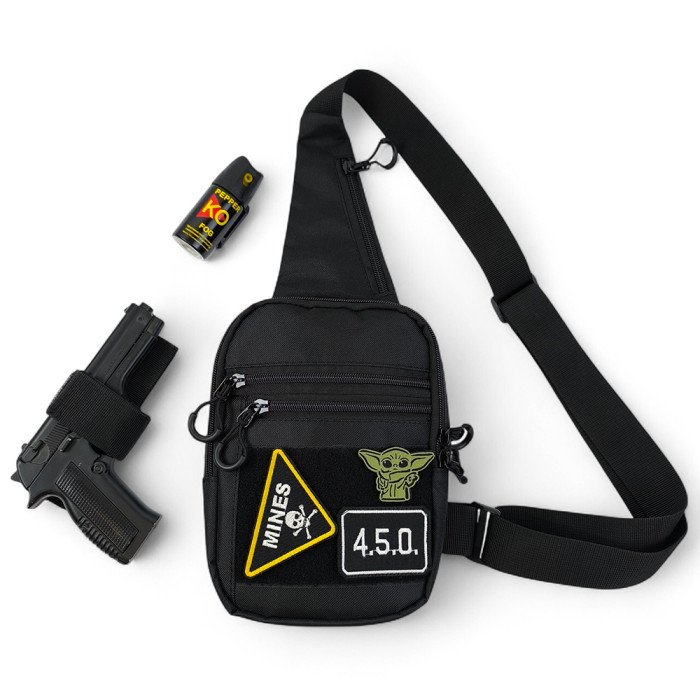 Тактична чоловіча сумка з кобурою Cordura 1000D – 6 кишень, чорна