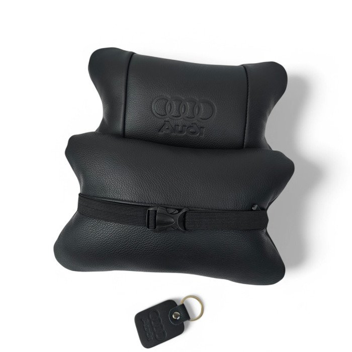 Набір шкіряних подушок Audi + брелок у подарунок, подушки на підголовник у авто