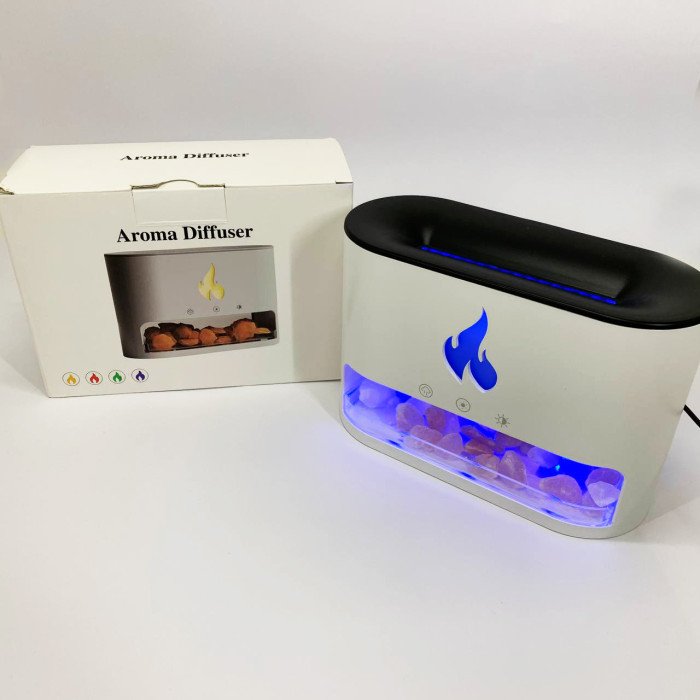 Лампа зволожувач повітря Docsal Flame 3 в 1 з соляним камінням, Портативний зволожувач лампа біла