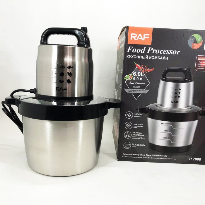 Кухонний блендер подрібнювач RAF R.7008 6 л 600 Вт, Потужний подрібнювач з чашею нержавіюча сталь