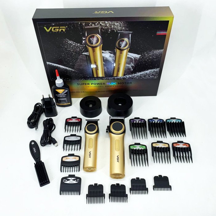 Набір VGR 2 в 1 V-001 V-977 GOLD, акумуляторна машинка для стрижки та триммер. Колір: золотий