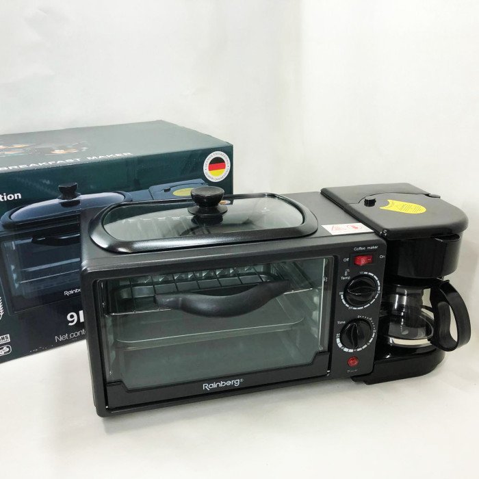 Електрична піч для сніданку 3в1 Rainberg RB-2286B 3800 Вт (піч, кавоварка, поверхня для смаження)