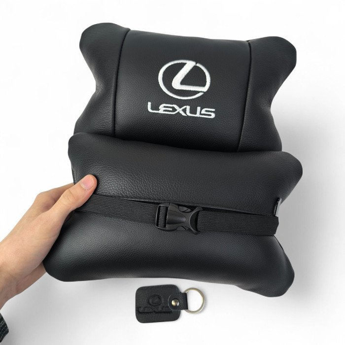 Набір автоподушок Lexus шкіра Італія+ подарунок, Автоподушки Лексус з вишивкою