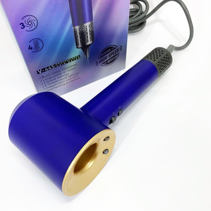 Фен професійний VGR V-445 BLUE, 3 рівні обдування, 4 рівні температури, 1600 Вт