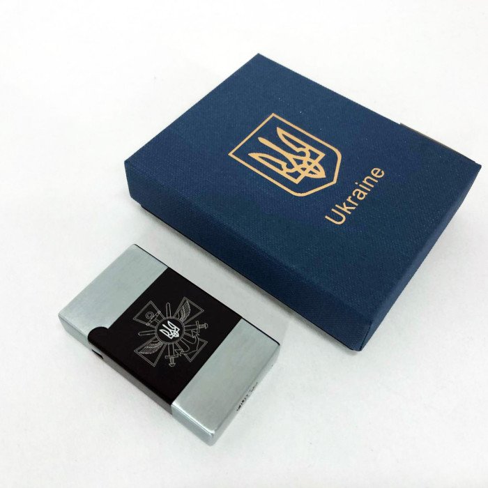 Запальничка газова Україна (Подарунка, турбо полум'я) HL-393-1. Колір: срібло