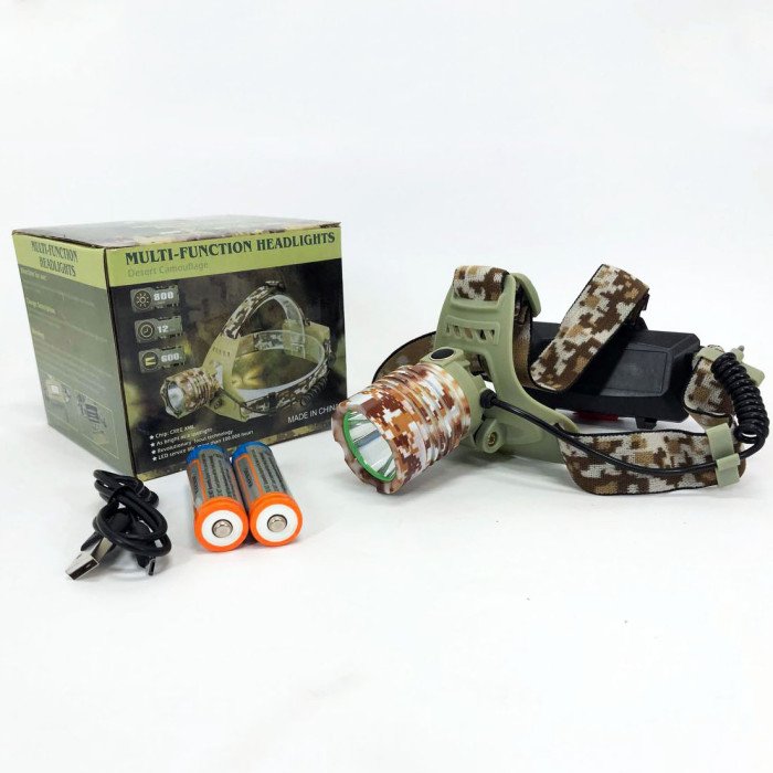 Ліхтар налобний 2130-T6 Military, акумуляторний 18650х2, zoom, зарядка micro USB, Головний ліхтарик