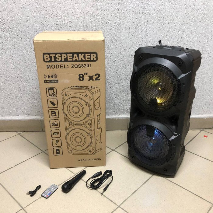 Колонка ZQS-8201 Бездротова переносна акустична Bluetooth з підсвічуванням мікрофоном AUX пульт Д/У