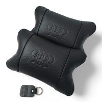 Набір шкіряних подушок Audi + брелок у подарунок, подушки на підголовник у авто