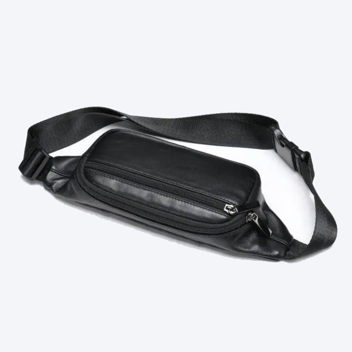 Шкіряна бананка чорна міні – чоловіча та жіноча сумка з натуральної італійської шкіри